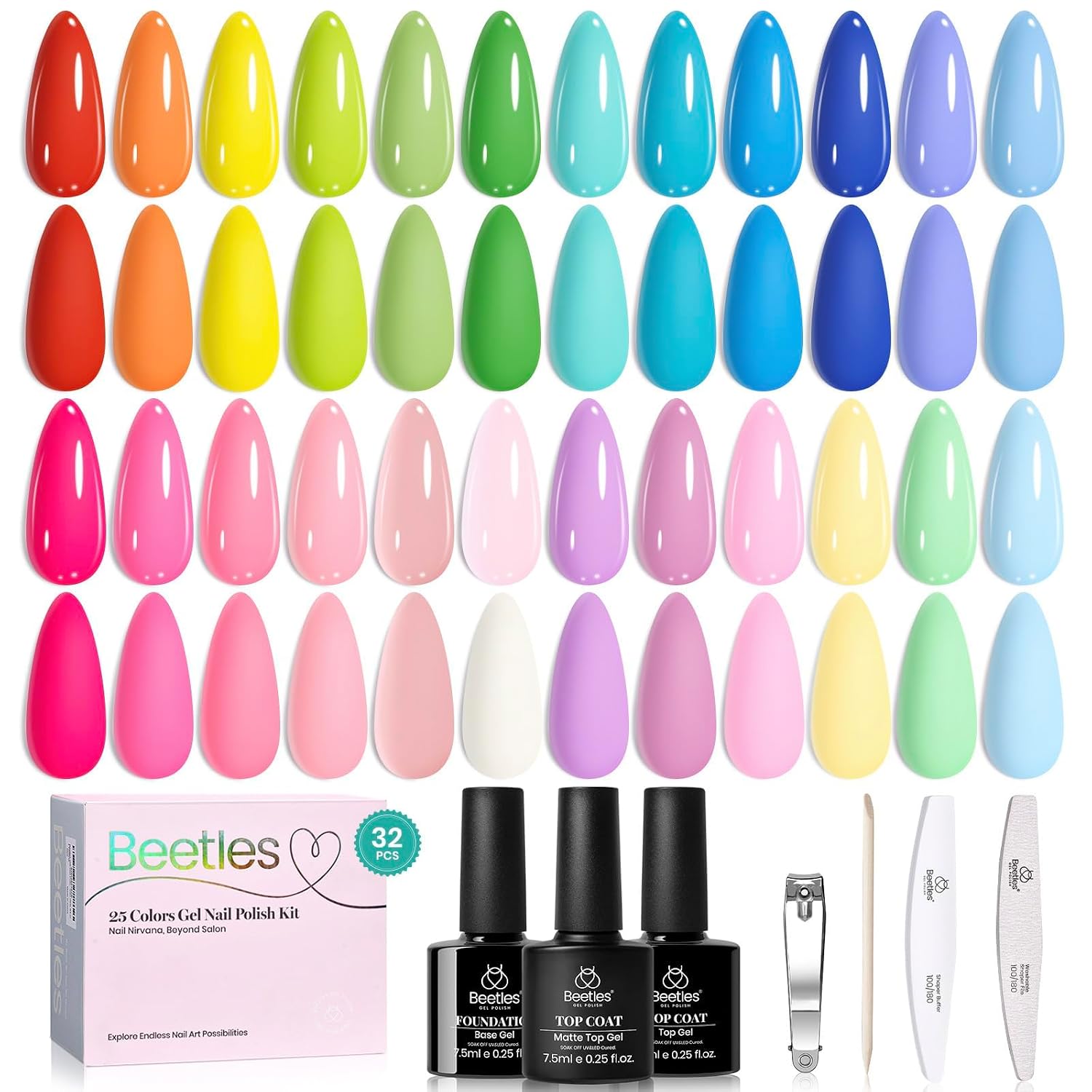 Detalle de Beetles Summer Gel Polish Set (Rustic Sonata 25) with Base Coat and Glossy & Matte Top Coat