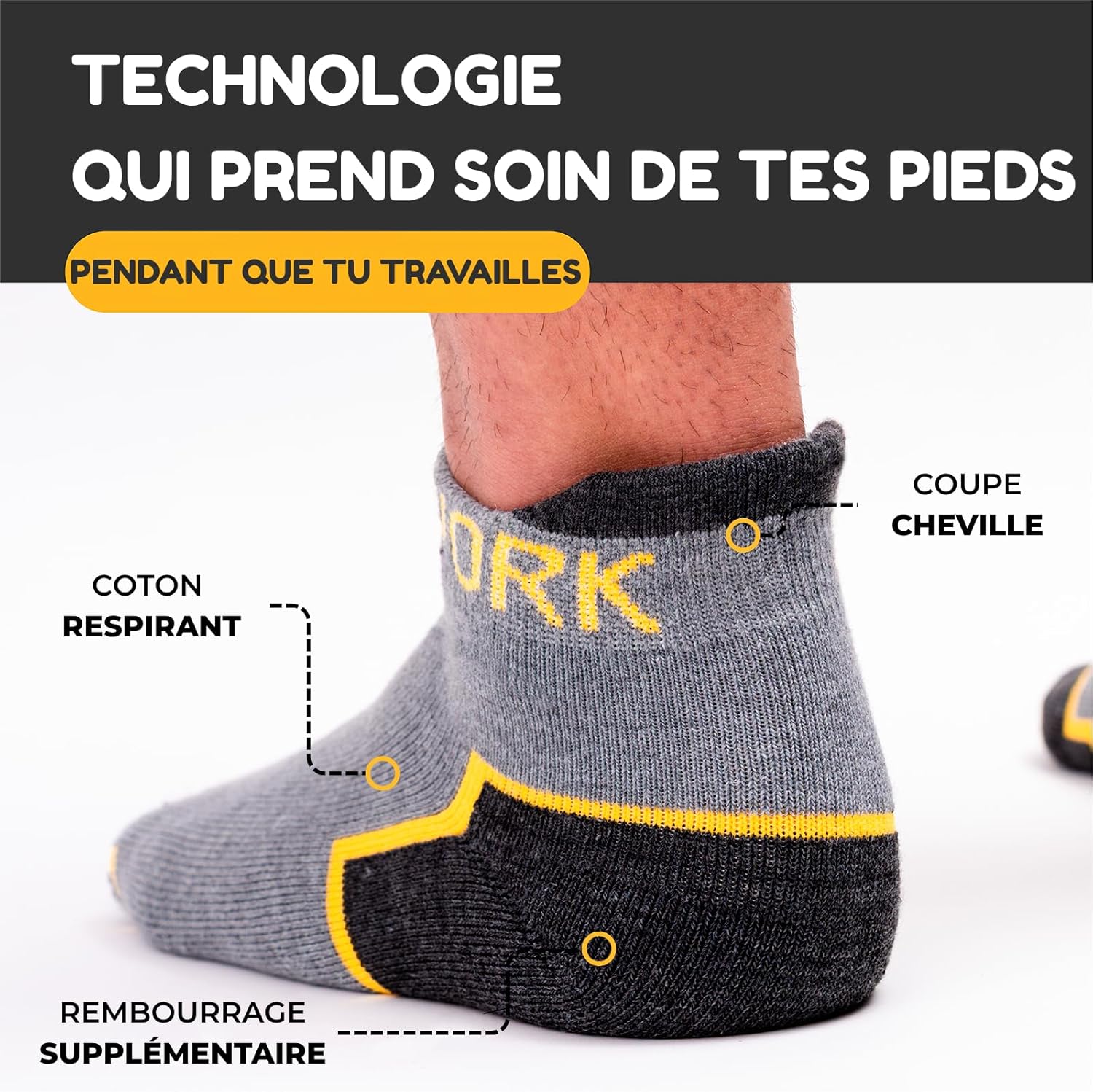 Thumbnail 1 de Chaussettes de travail été homme et femme – Socquettes courtes en coton (talo n/pointe renforcés, semelle rembourrée)