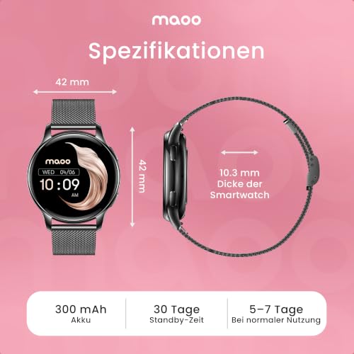 Thumbnail 10 de maoo Ventura Smartwatch Damen – 1,32-Zoll AMOLED, Anruffunktion, 100+ Sportmodi, IP67, inklusive 5 Armbänder
