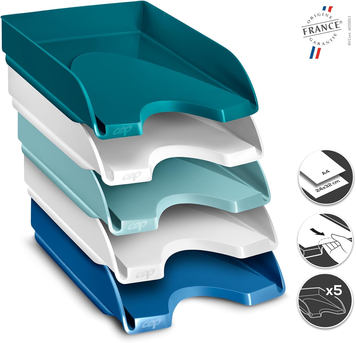 Thumbnail 4 de CEP Lot 5 Corbeilles à courrier Banette Organiseur Riviera Vert d'eau – rangement bureau modulable et coloré