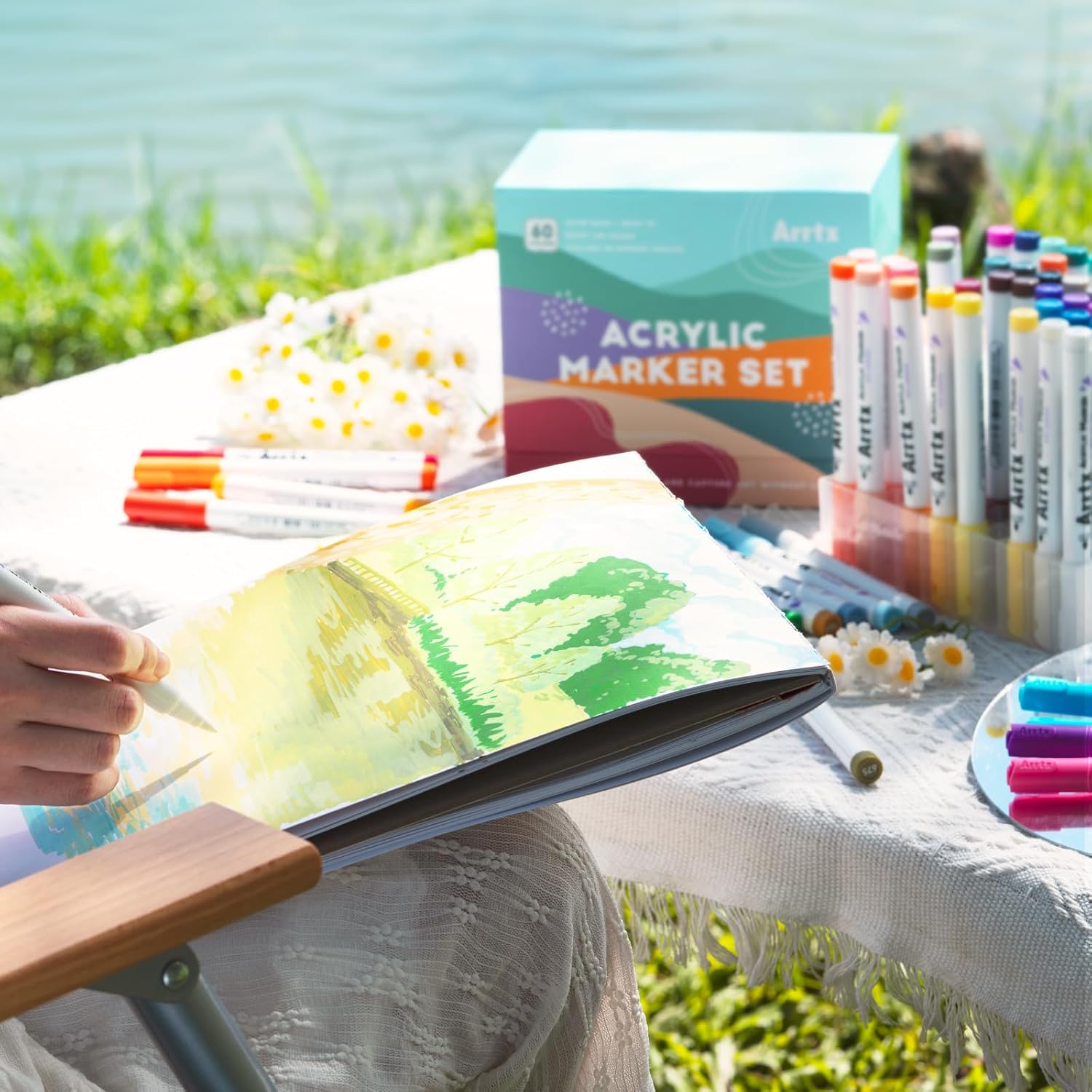 Detalle de Arrtx 60 Farben Acrylstifte – Acrylmarker wasserfest für Steine, Holz, Leinwand & DIY