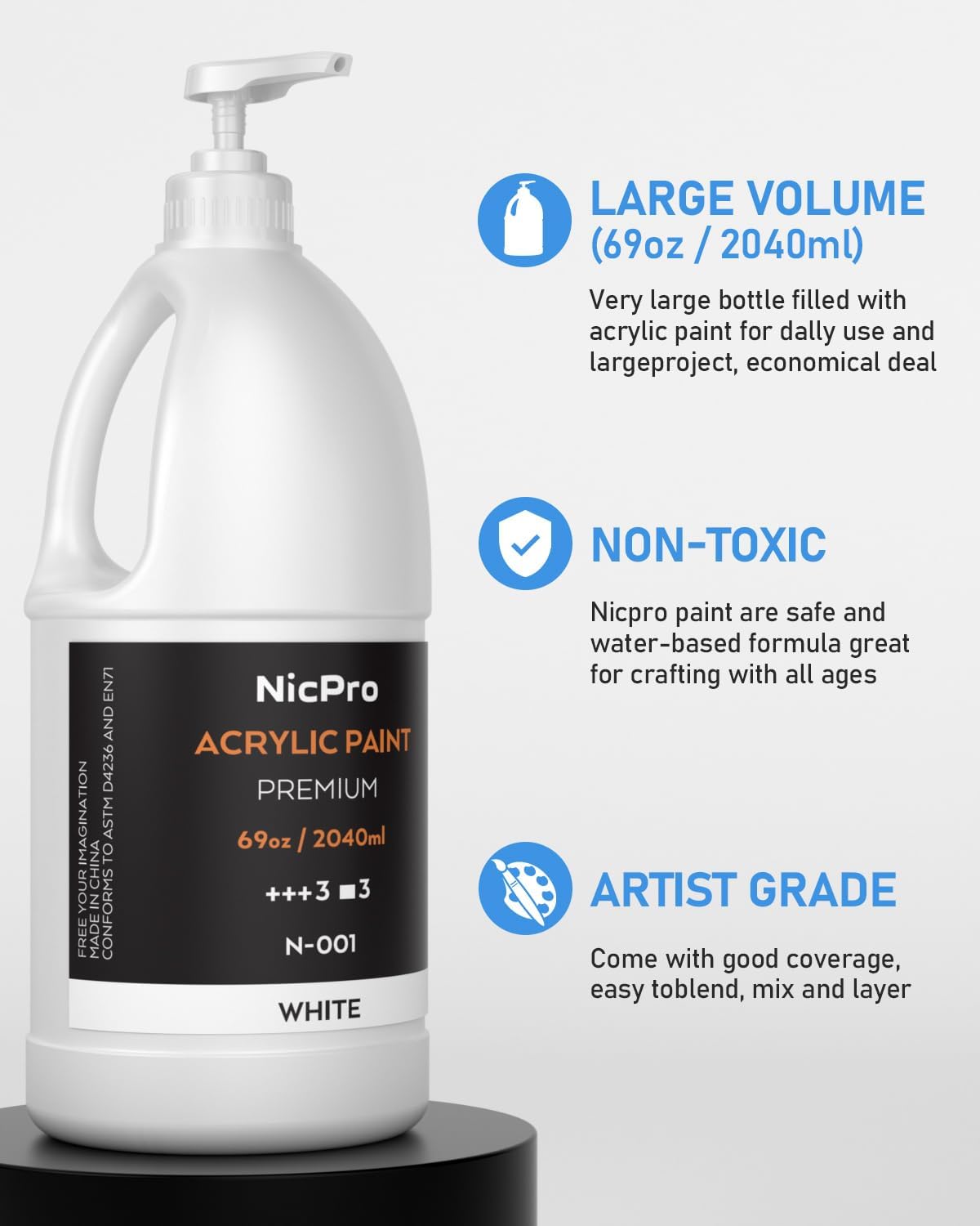 Detalle 2 de Nicpro White Large Acrylic Paint, 69 oz Pump Bottle for Multi-Surface Crafts
