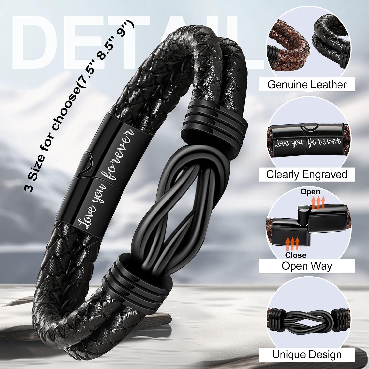 Detalle 2 de BTYSUN Leather Infinity Cuff 1 Bracelet