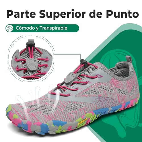 Detalle de SAGUARO Smart II zapatillas barefoot con suela Zero Drop, malla y color gris rosa