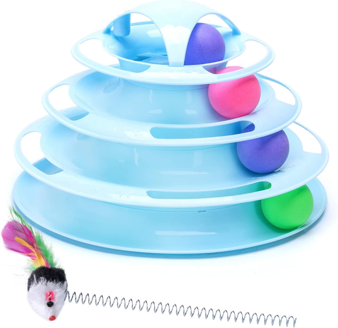 Nobleza: Jouet interactif pour chat à 4 pistes avec 3 boules colorées (25 x 16,5 cm)