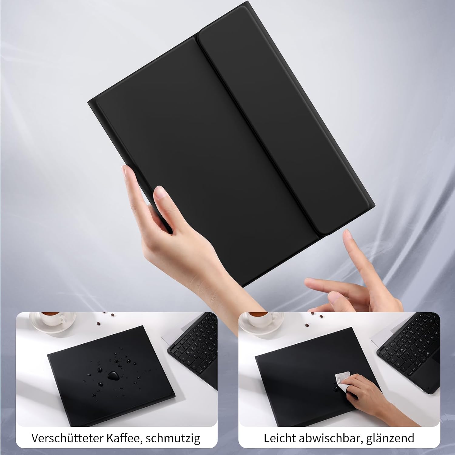 Thumbnail 2 de Vobafe Tastatur-Hülle für iPad Air 13 Zoll & iPad Pro 12,9 Zoll – QWERTZ mit Trackpad, 7 Farben, Stifthalter (schwarz)