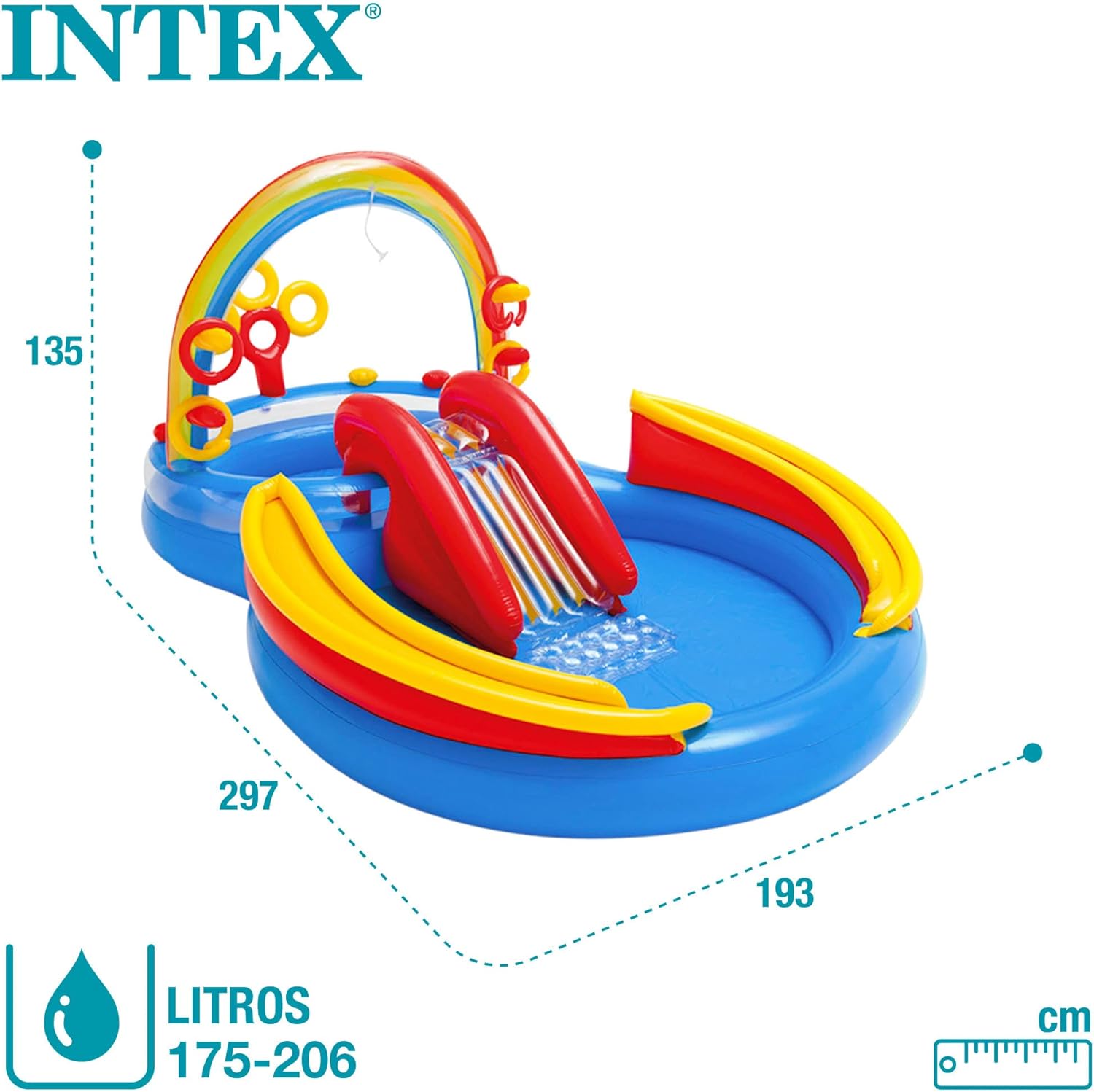 Detalle de Intex Rainbow Ring Play Center – Kinder Aufstellpool 297 x 193 x 135 cm, bunt, ab 3 Jahren