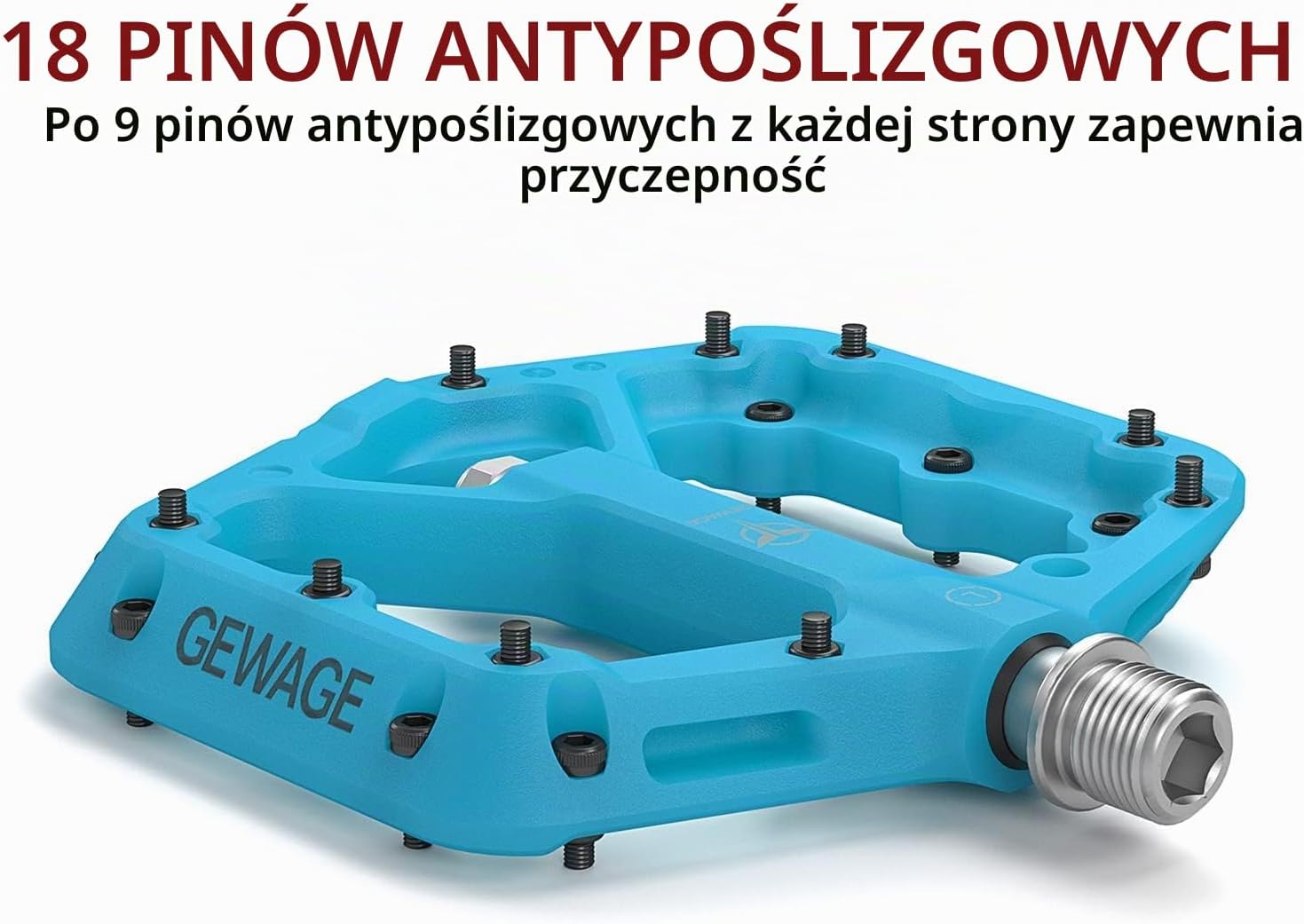Detalle de GEWAGE pedały platformowe MTB z nylonu, szeroka platforma i stalowe piny