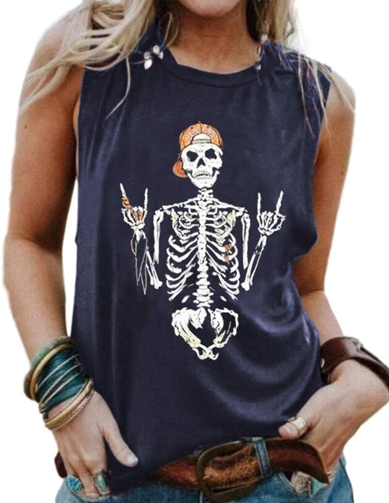 Detalle de Cicy Bell Damen Tank Top Schädel Grafik – Lockeres Ärmelloses Rundhals-Top für den Sommer