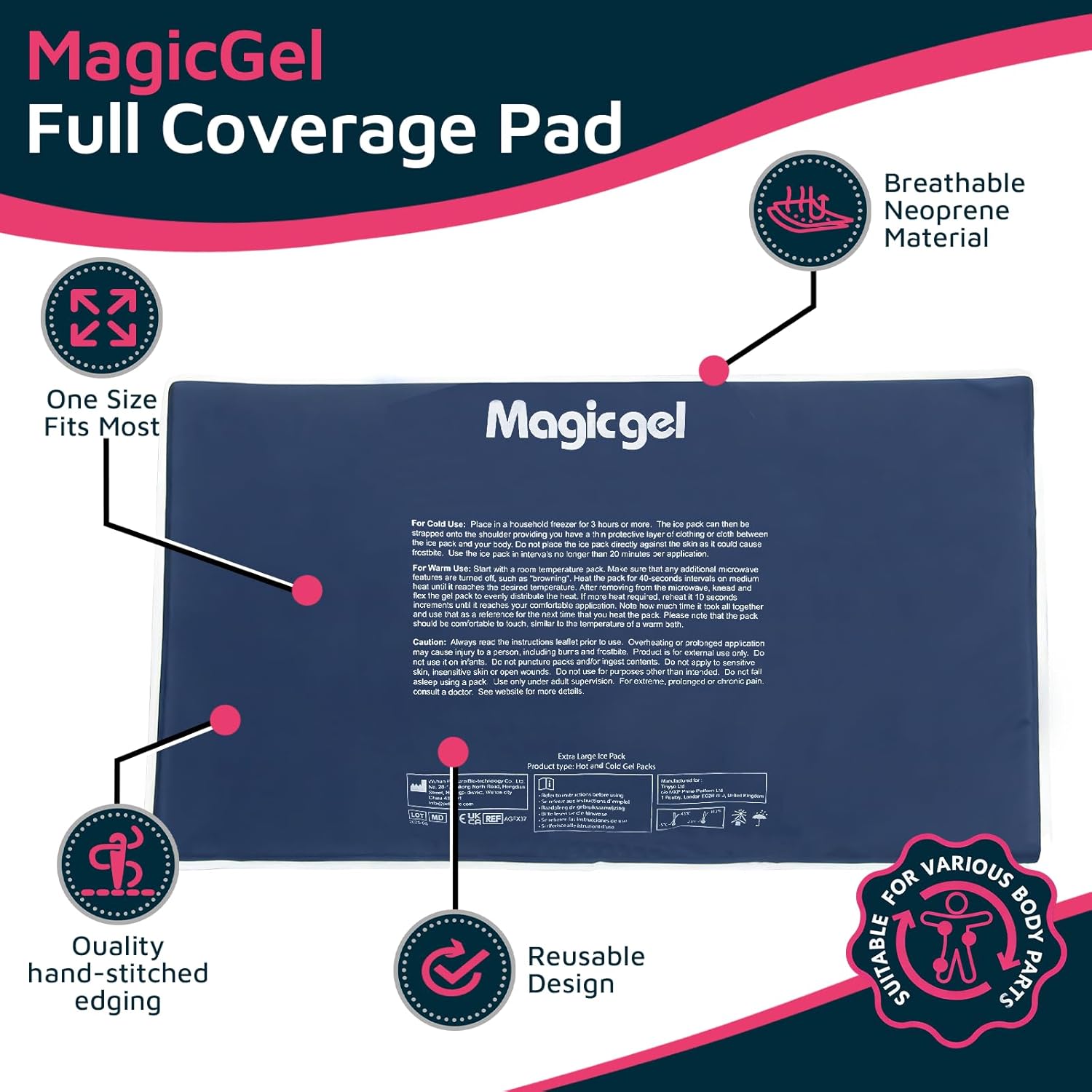 Detalle de Magic Gel Poche de glace en gel géant XL pour genou & cheville – compresse froide réutilisable gris