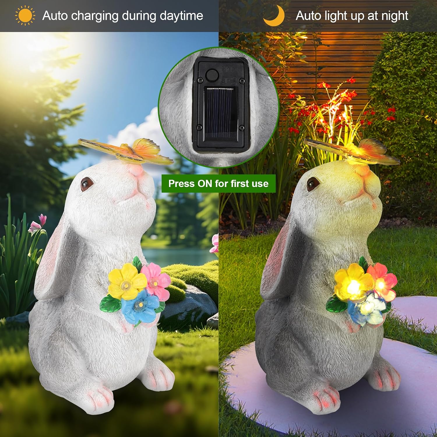 Detalle de Solar rabbit garden statue, resin