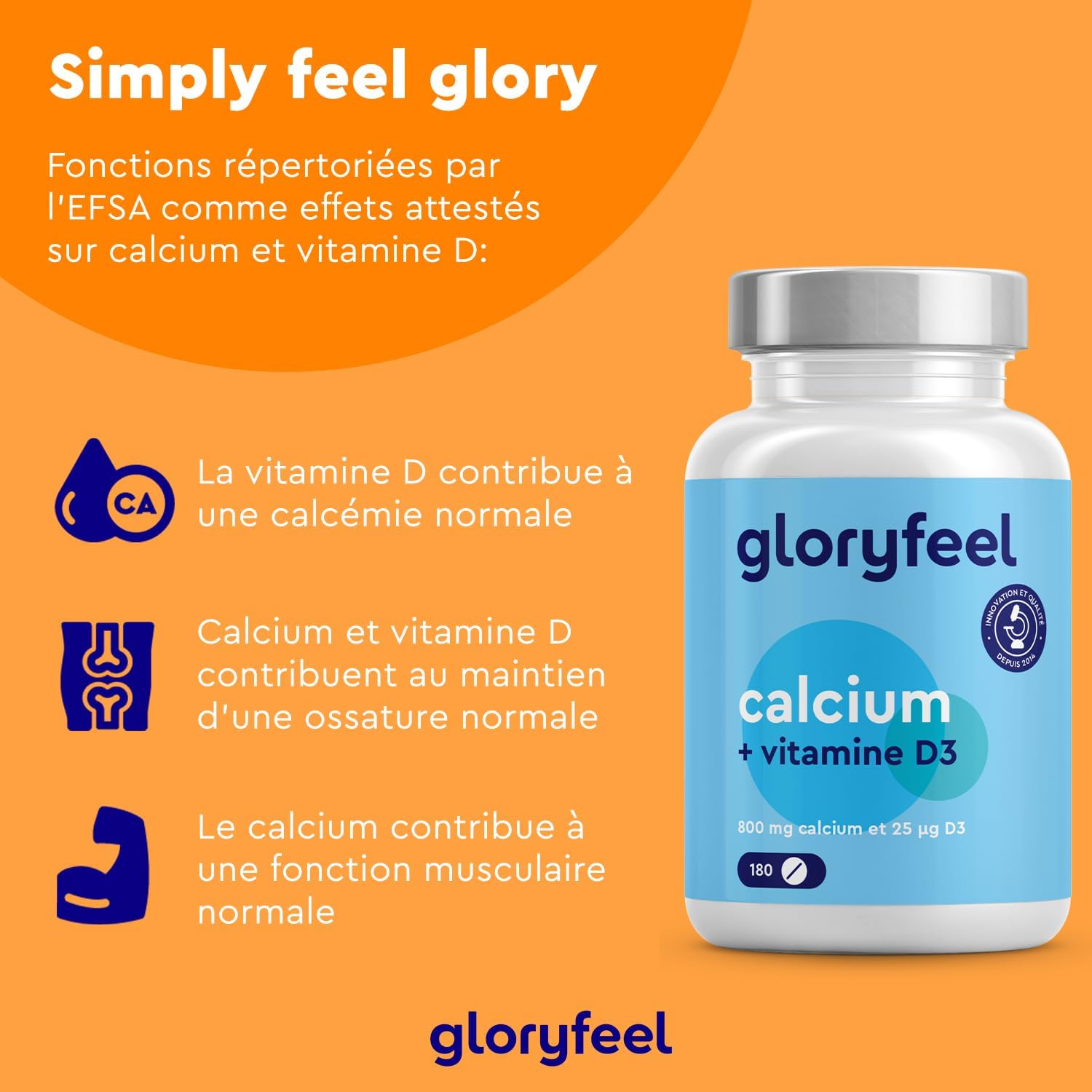 Detalle 2 de Gloryfeel Calcium et Vitamine D3 800 mg đź’Š