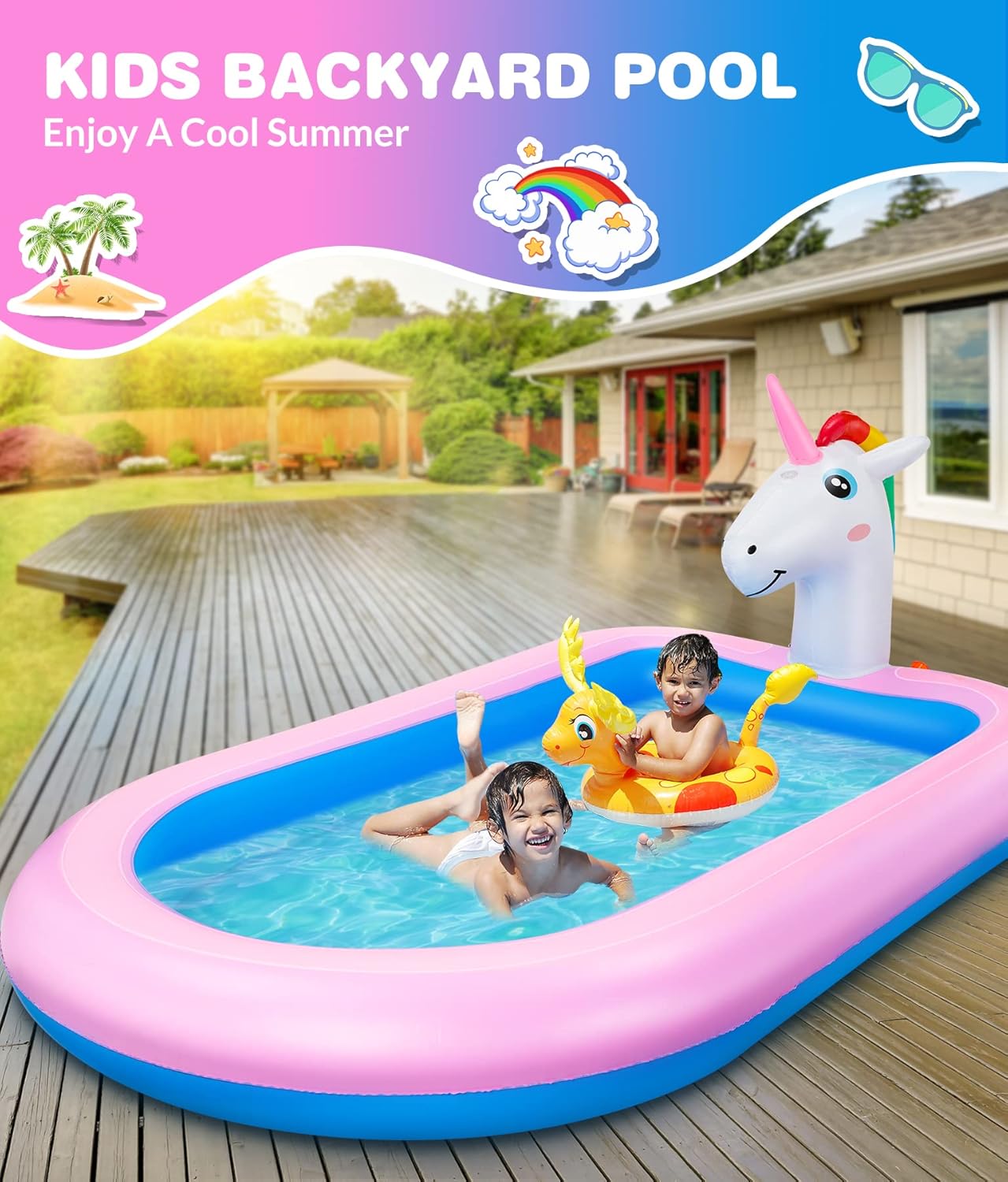 Thumbnail 2 de COOLJOYA Inflatable Pool: Unicorn Splash Sprayer 3-in-1 Paddling Pool for Kids