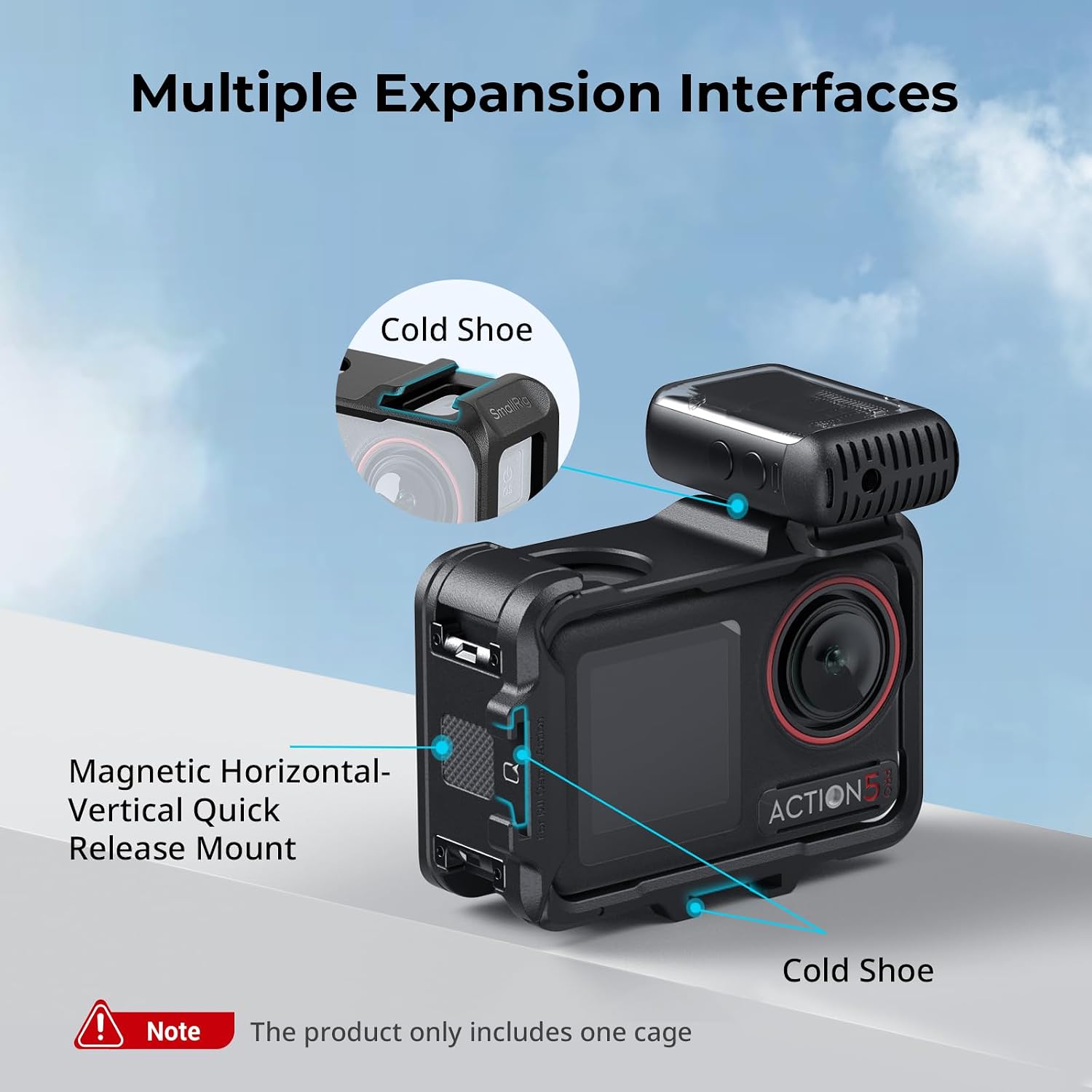 Detalle 2 de SmallRig Cage Action 5 Pro/Action 4/Action 3 (5135) : protection et extensions pour DJI Osmo Action
