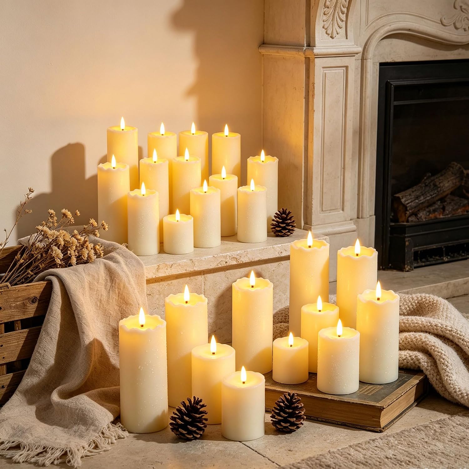 Detalle de 12 Candele LED Avorio Impermeabili con Telecomandi – Set 4 altezze assortite per interno ed esterno