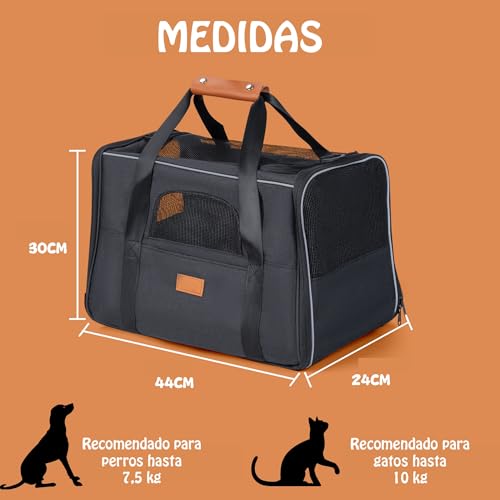 Thumbnail 2 de T-LOVENDO.ES Transportín para perros y gatos transpirable con colchón y tres puertas (12x44x24 cm)