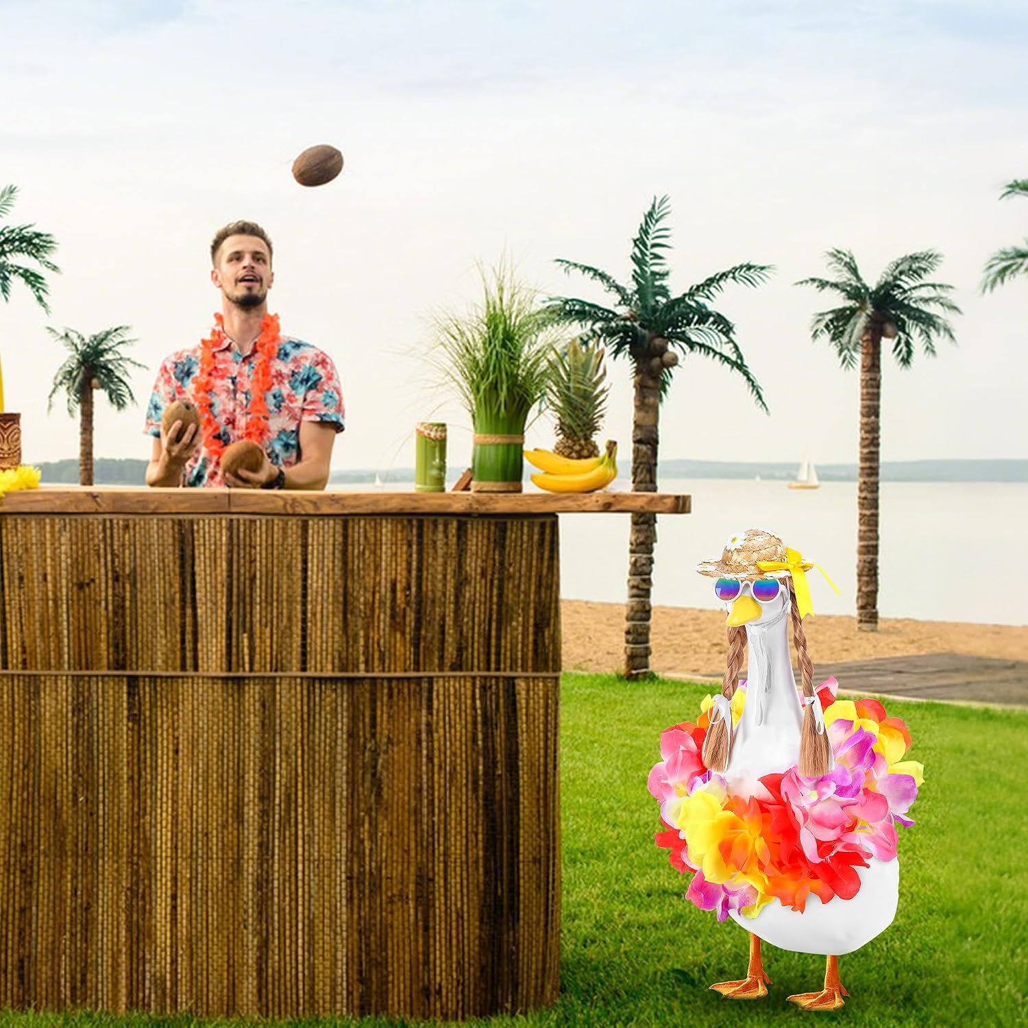Detalle de DECOHS Hawaiian Porch Goose Outfits 4-Piece Set for 17" and 23" Lawn Geese