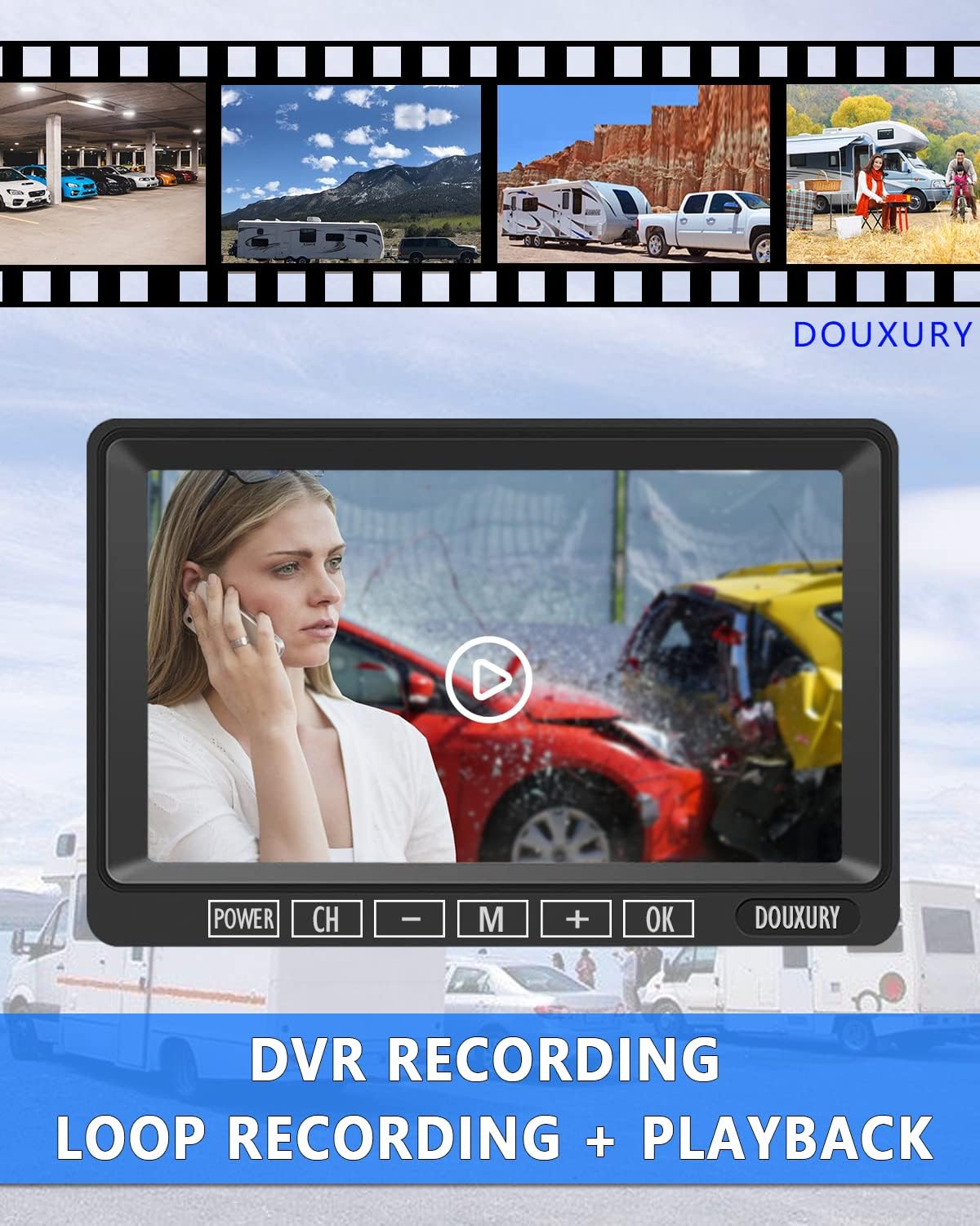 Detalle de FHD 1080P 4CH Wireless RV Backup Camera System with 7'' Monitor (IP69K, Super Night Vision, Dual Antenna)