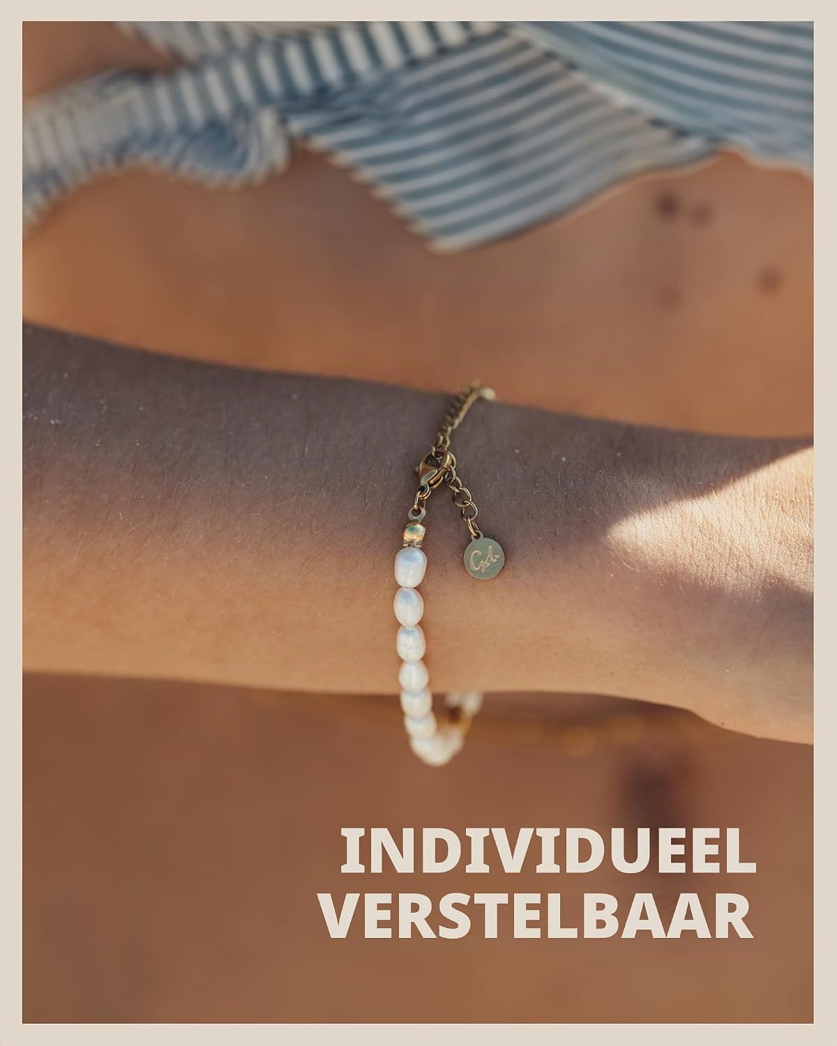Detalle 2 de Parelarmband met echte zoetwaterparels, 18-karaats goudplating en waterproof eigenschap, 15–19 cm