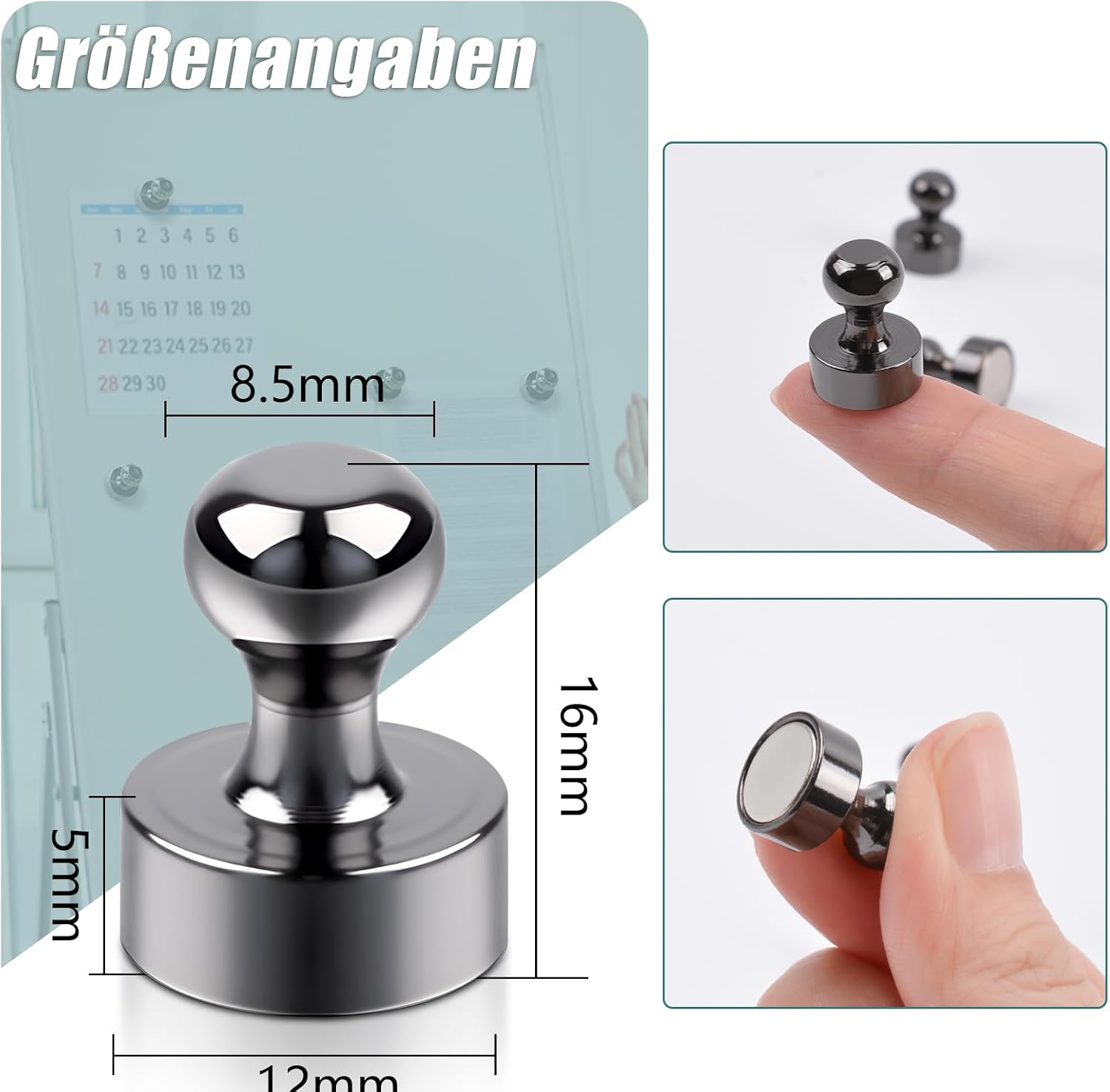 Detalle 2 de 35 Stück Neodym Magnet Extra Stark – 12 x 16 mm, Glänzend Schwarz (Set)