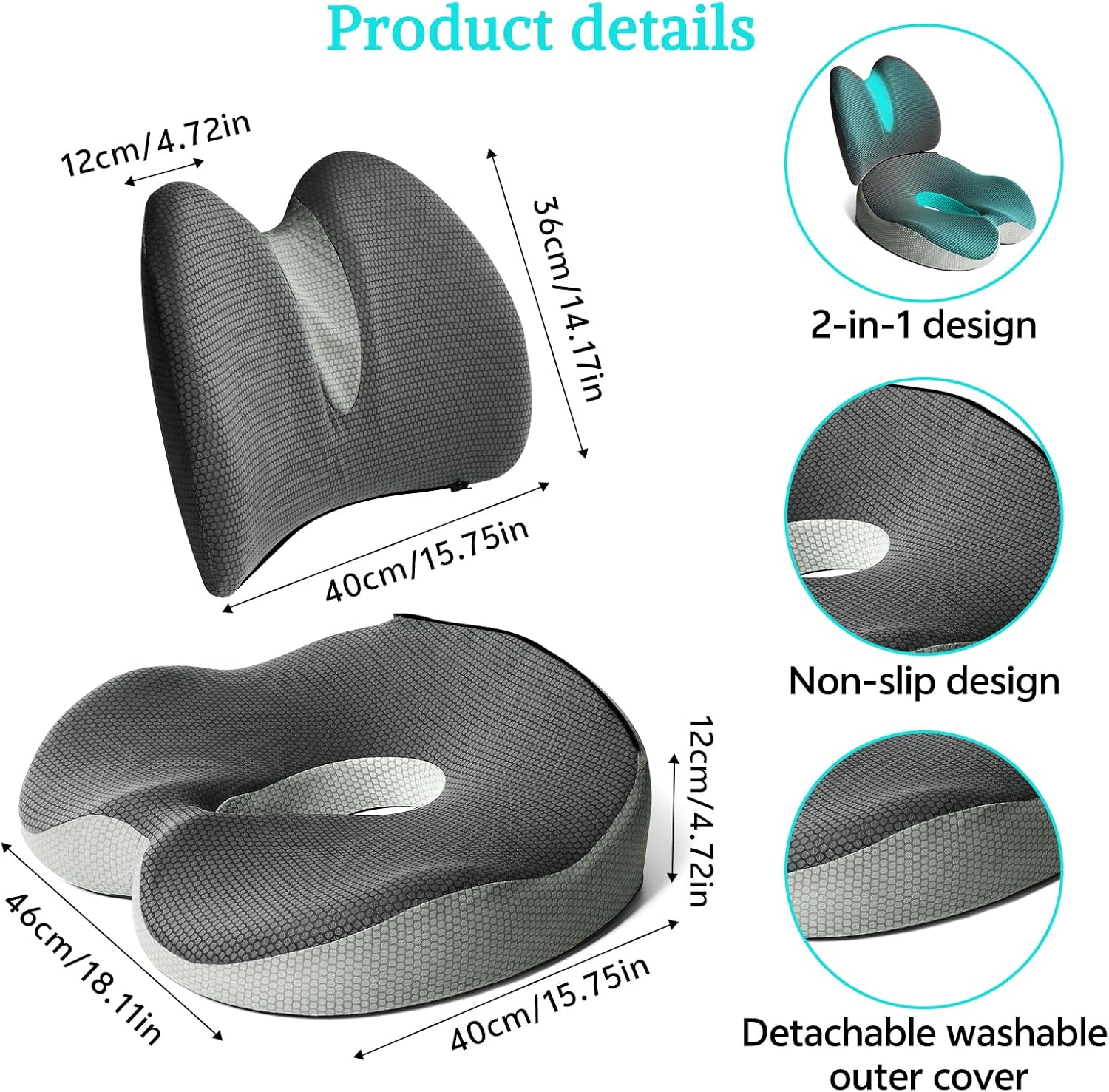 Thumbnail 5 de Suewidfay 2 in 1 Cuscino del Sedile e Supporto Lombare in Memory Foam – Comfort Ergonomico per Ufficio, Auto e Sedie a Rotelle