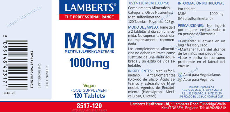 Thumbnail 1 de Lamberts MSM 1000 mg 120 tabletas 💊