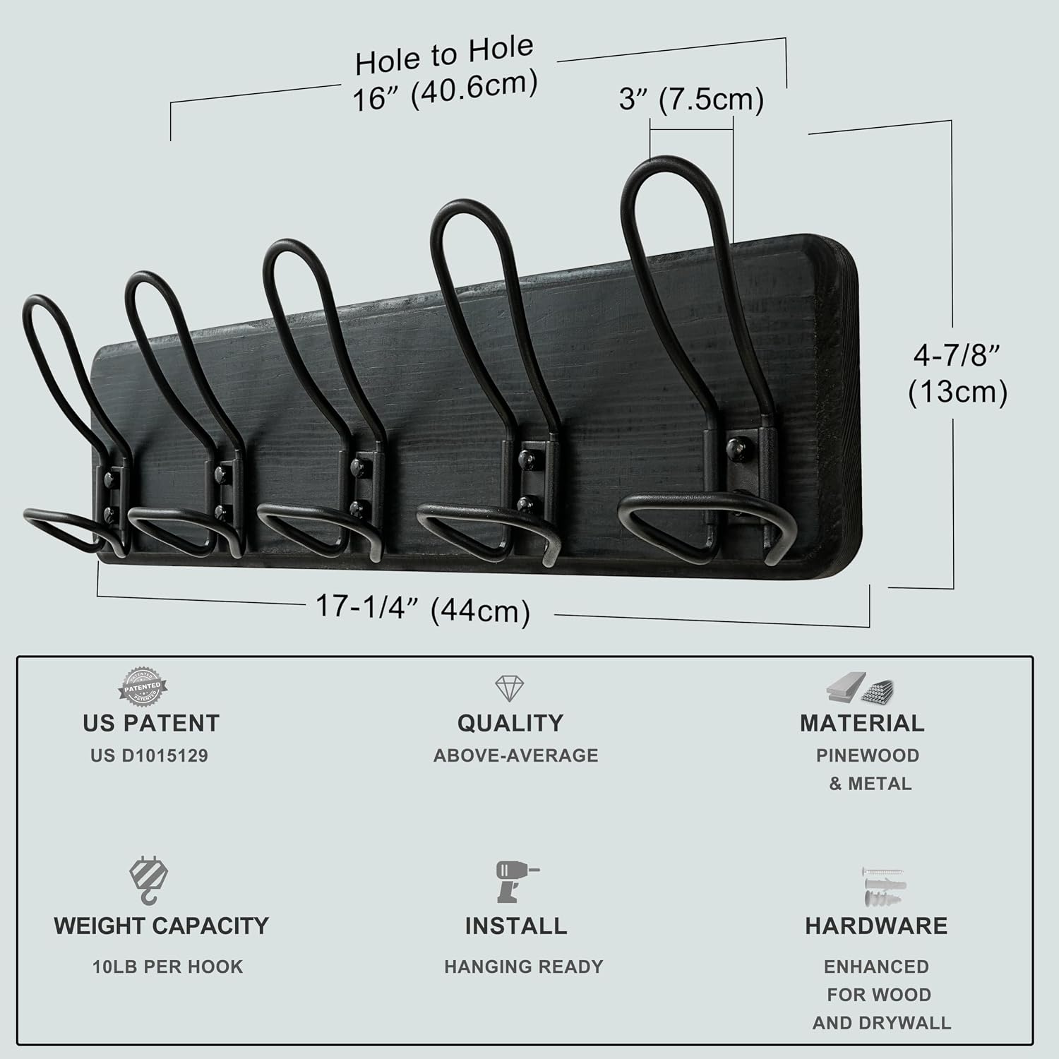 Detalle de Dseap Wall-Mounted Coat Rack, 5 Hooks