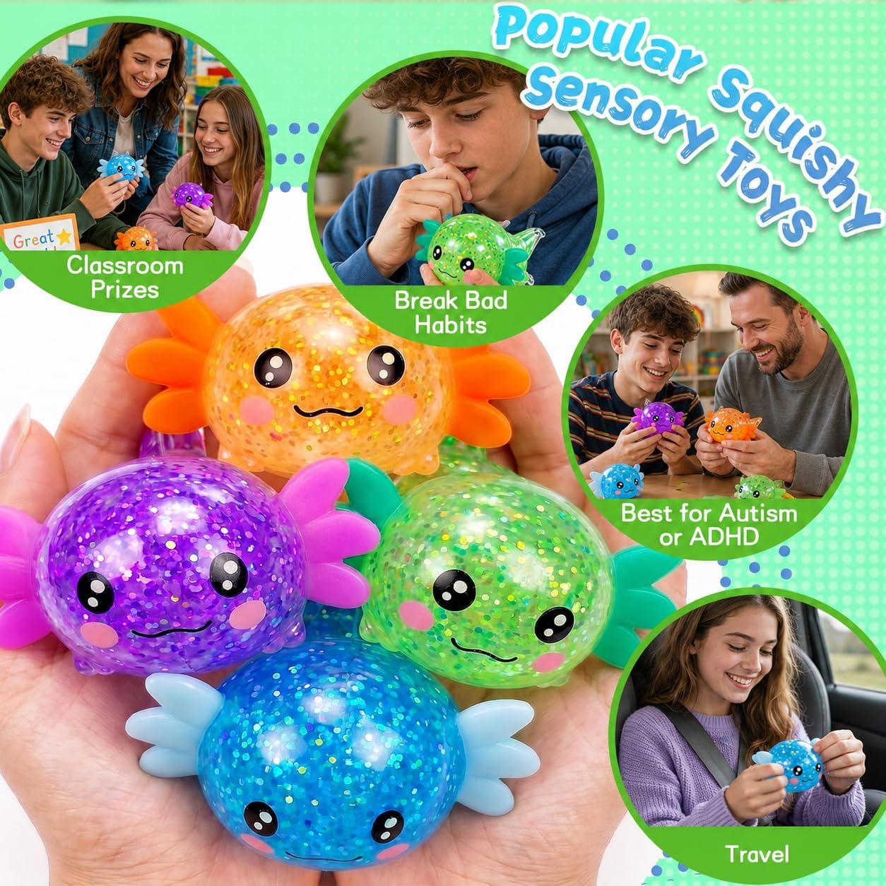Detalle de BREIS zhanli-ry Axolotl Squishy Fidget Toys, 4-Pack in Four Colours