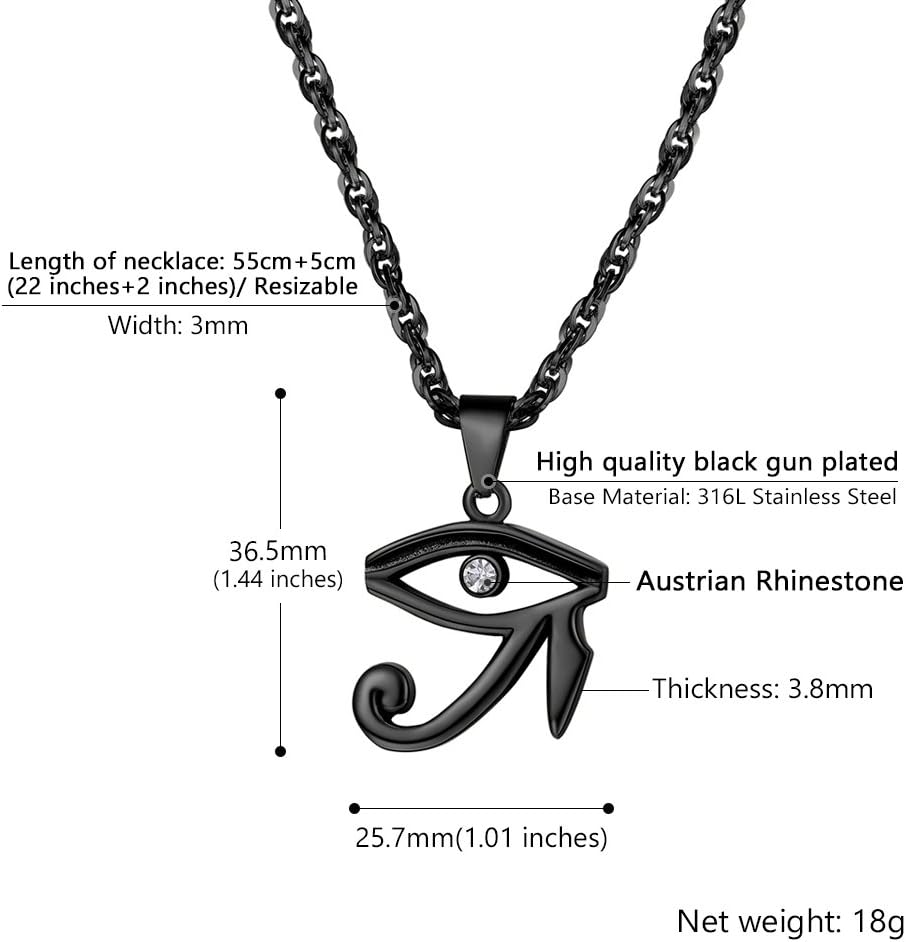 Thumbnail 4 de Collier homme PROSTEEL Œil d’Horus avec strass, chaîne 55 cm + extension et pendentif en acier inox/plaqué or jaune