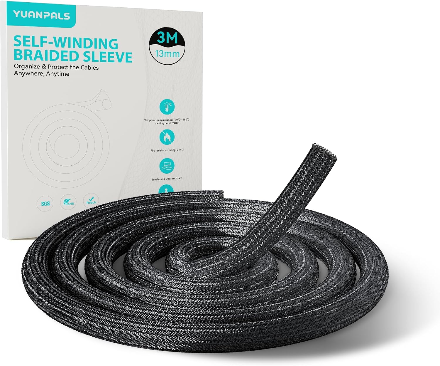Detalle de YuanPals kabelmanagementhuls 13 mm, 3 m, zwart voor 3 tot 5 kabels