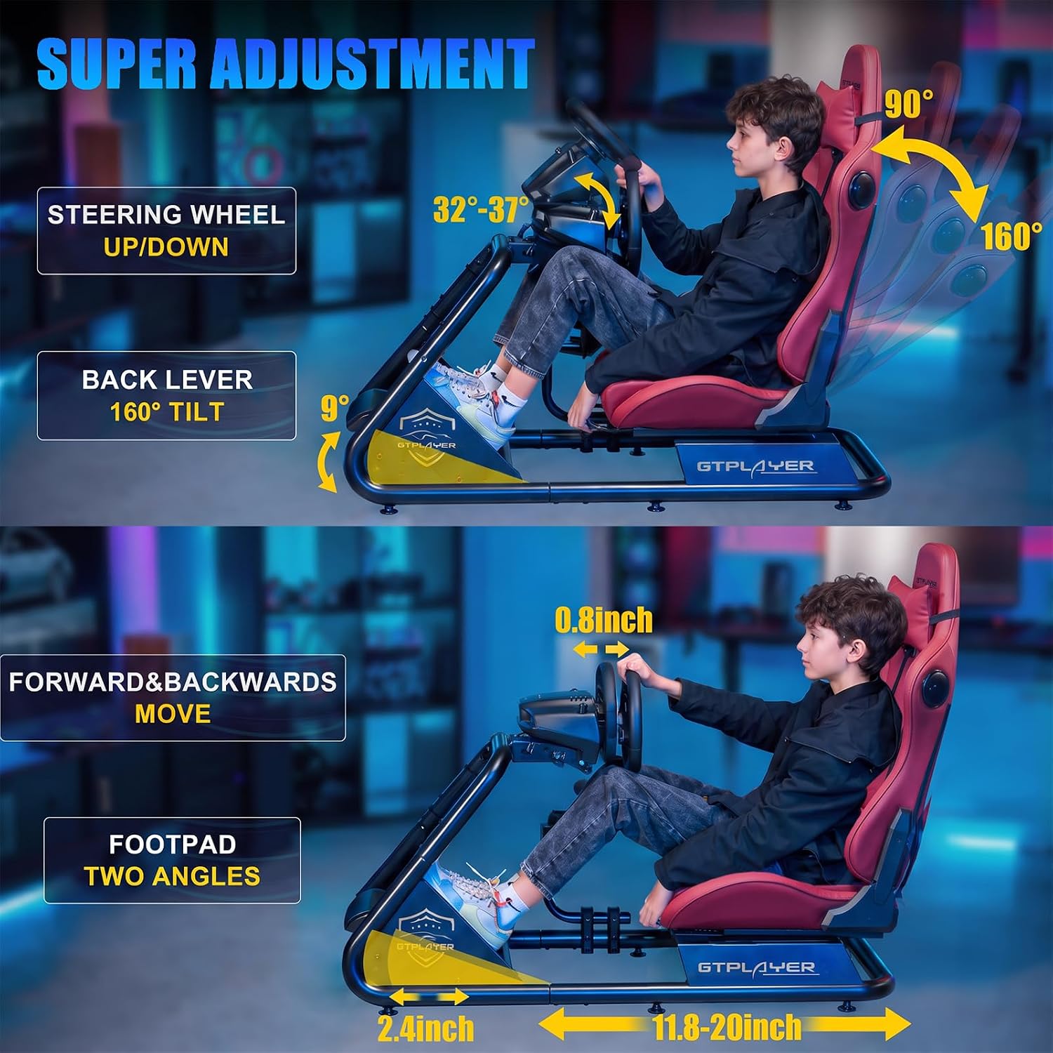 Detalle 2 de GTPLAYER JY-GTS03 Racing Simulator Cockpit with Bluetooth Speakers and Reclining Seat