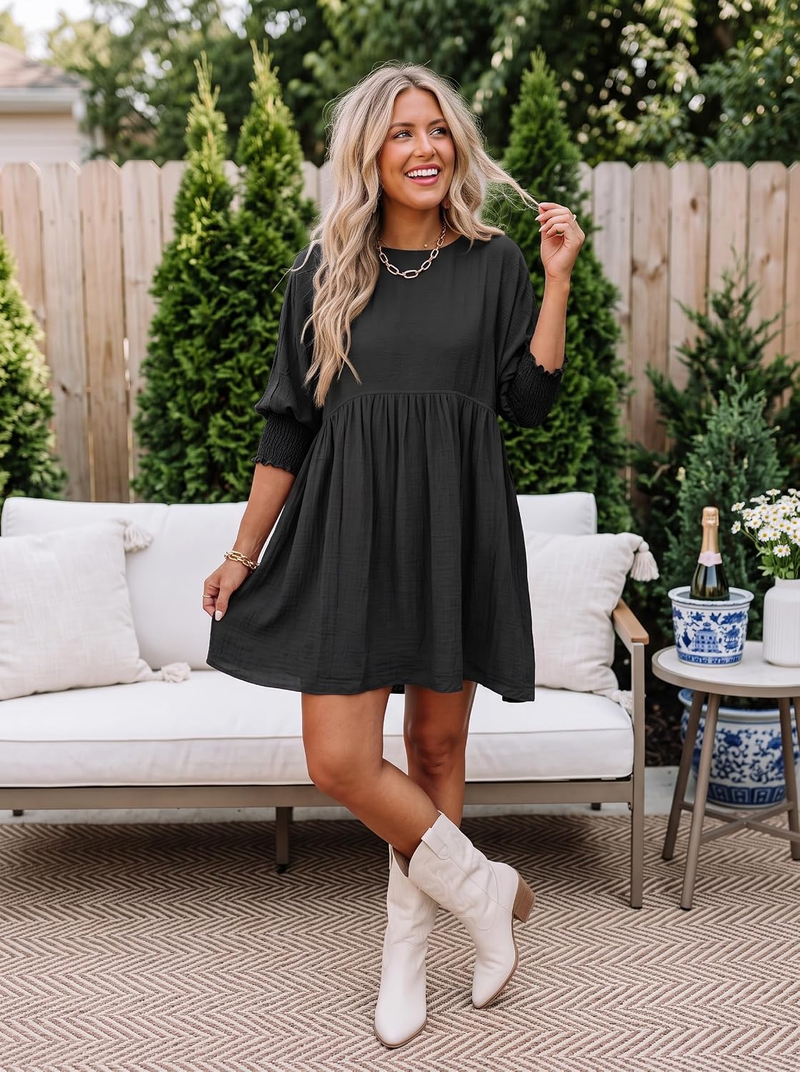 Detalle de Dokotoo Women’s Casual Tunic Dress (Empire Waist, Short Sleeve Babydoll Style)