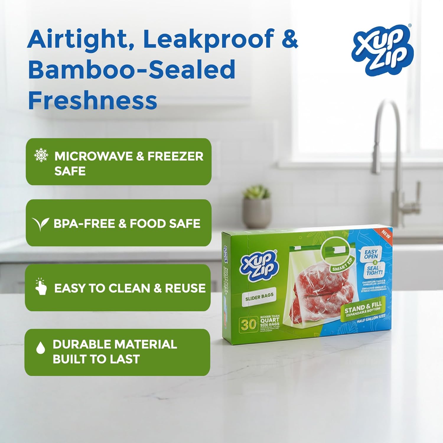 Thumbnail 1 de XupZip Slider Freezer Bags 2.27L, 30 pack