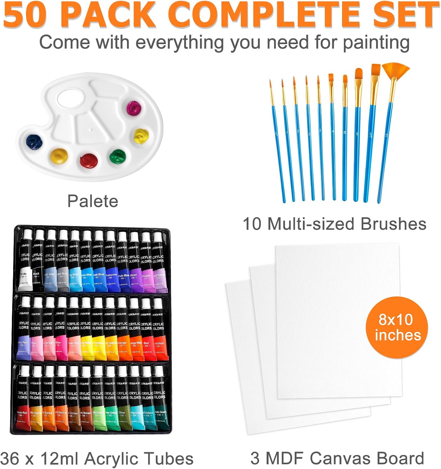 Thumbnail 4 de ARTKUNST 50 Pack Acrylic Paint Set 36 Colours