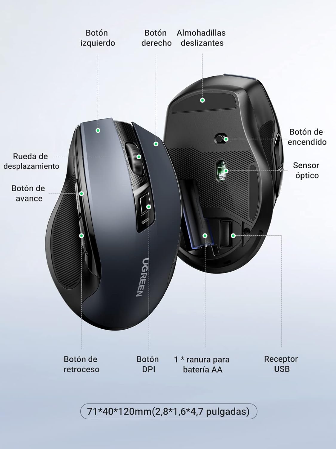 Thumbnail 8 de UGREEN Ratón Inalámbrico Ergonómico 5 Niveles 4000 dpi 🖱️