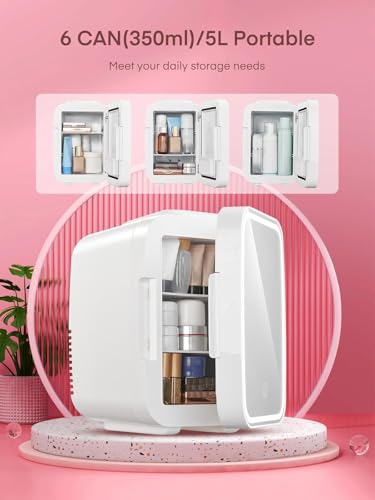Detalle de FOHERE Mini Fridge for Bedrooms (5L) with 3-Level Mirror Door