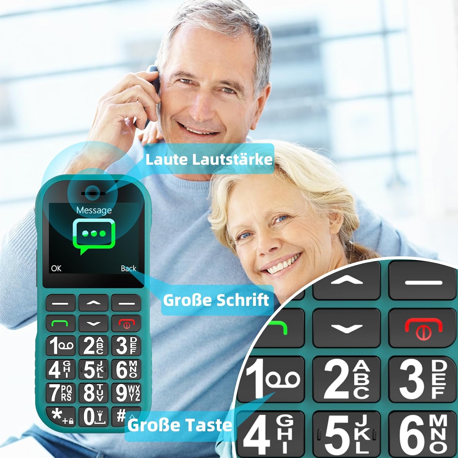 Thumbnail 4 de CHAKEYAKE 4G Seniorenhandy mit Großtasten – Notruf, Dock-Ladestation und 1800 mAh Akku