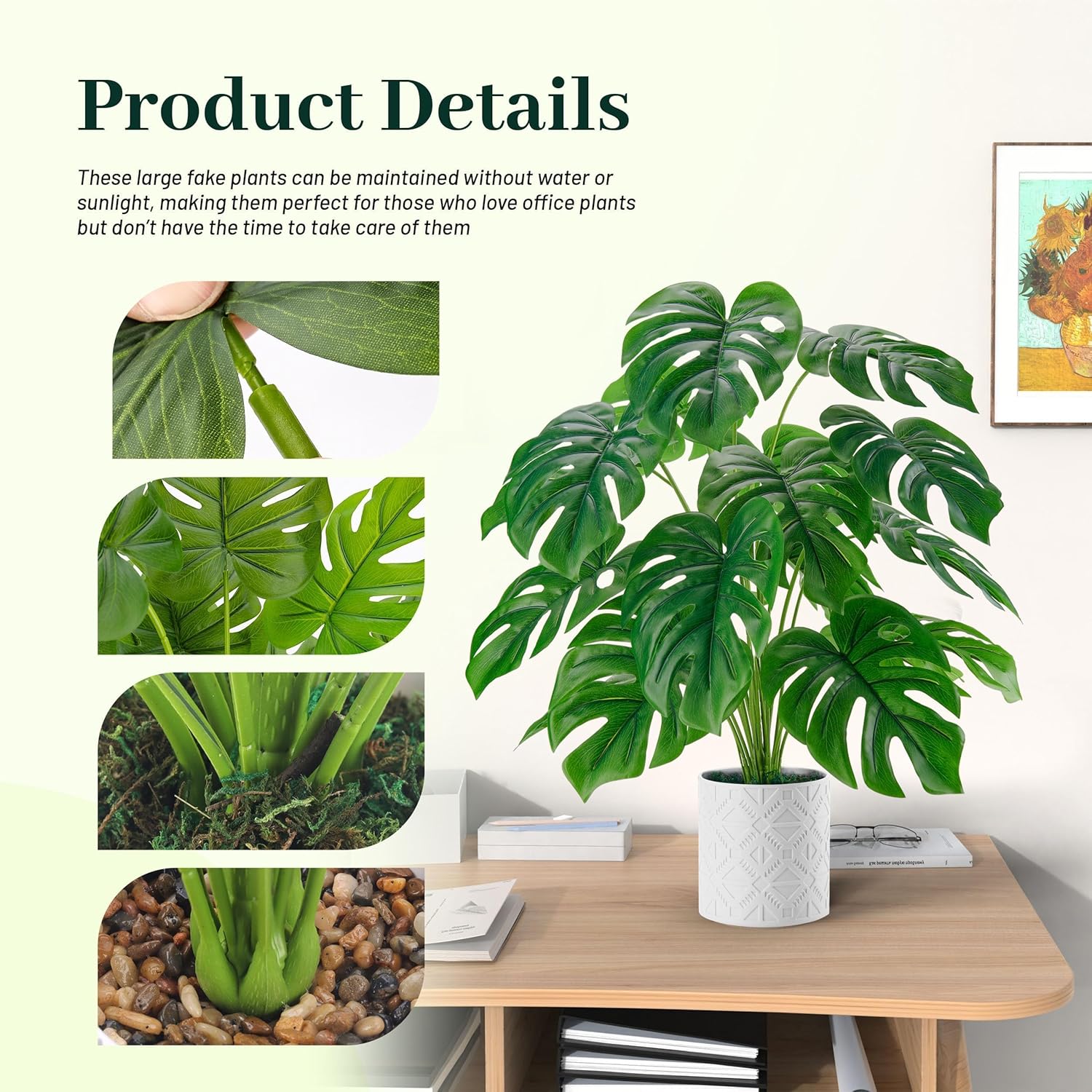 Detalle 2 de Der Rose Plantes Artificielles Intérieur Monstera en Pot – 71 cm × 56 cm, Décoration Durable et Facile d’Entretien
