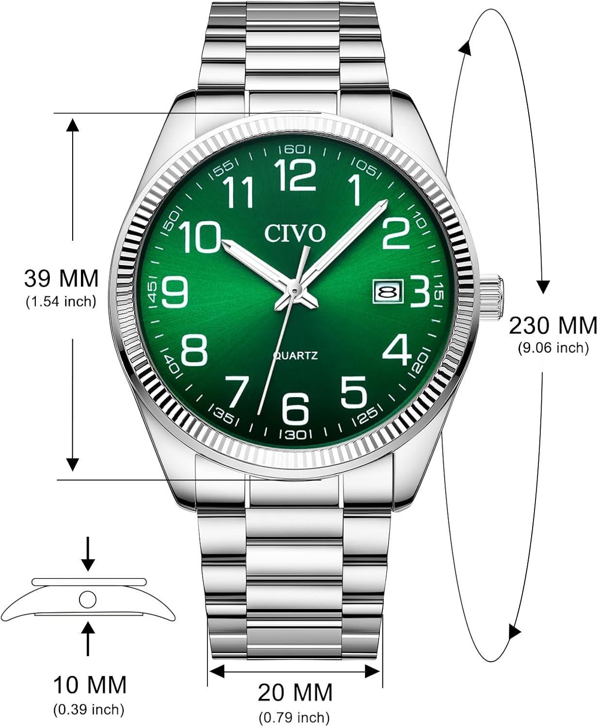 Thumbnail 6 de CIVO Silber Herrenuhr Leicht Lesbar