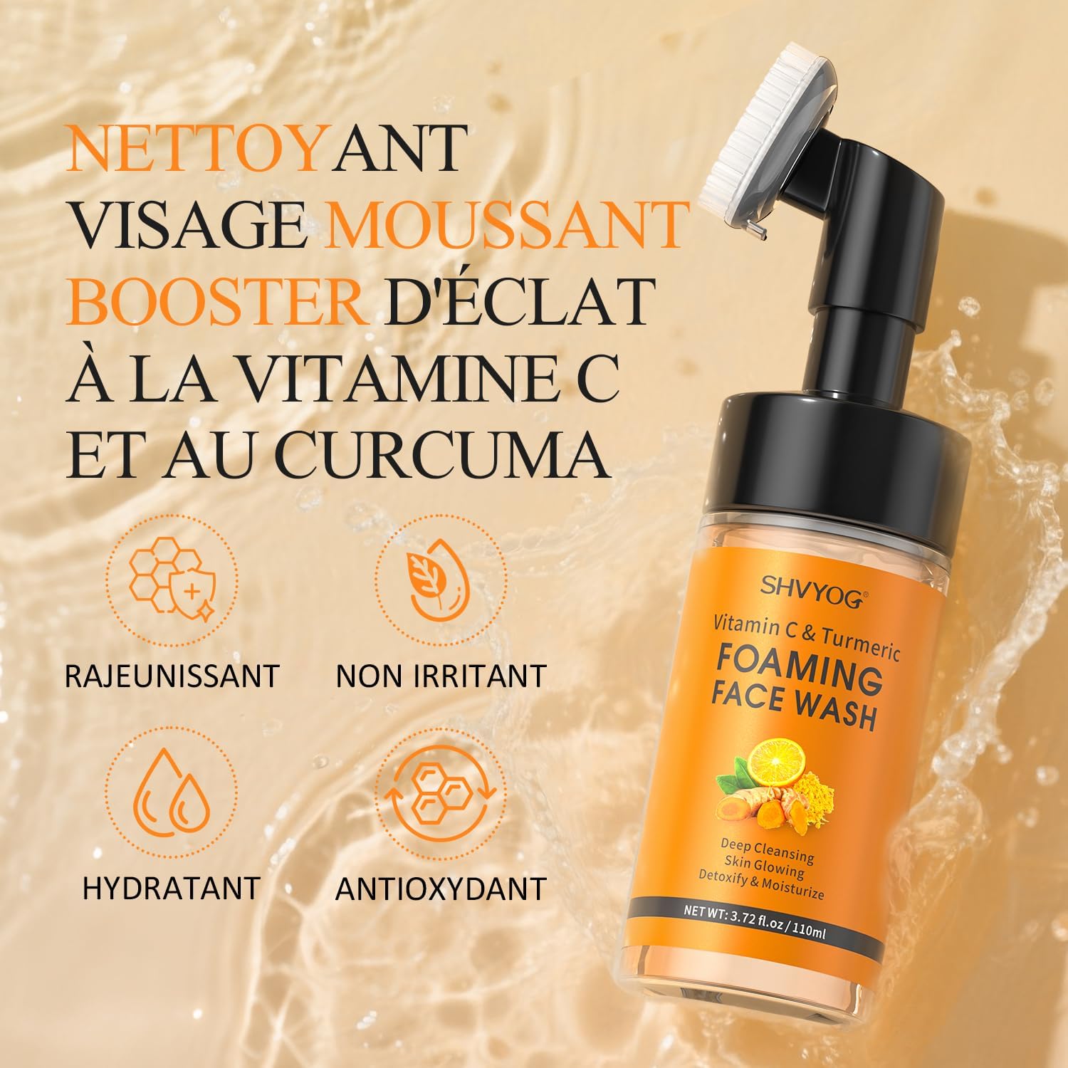 Detalle 2 de Mousse nettoyante visage vitamine C & curcuma avec brosse en silicone