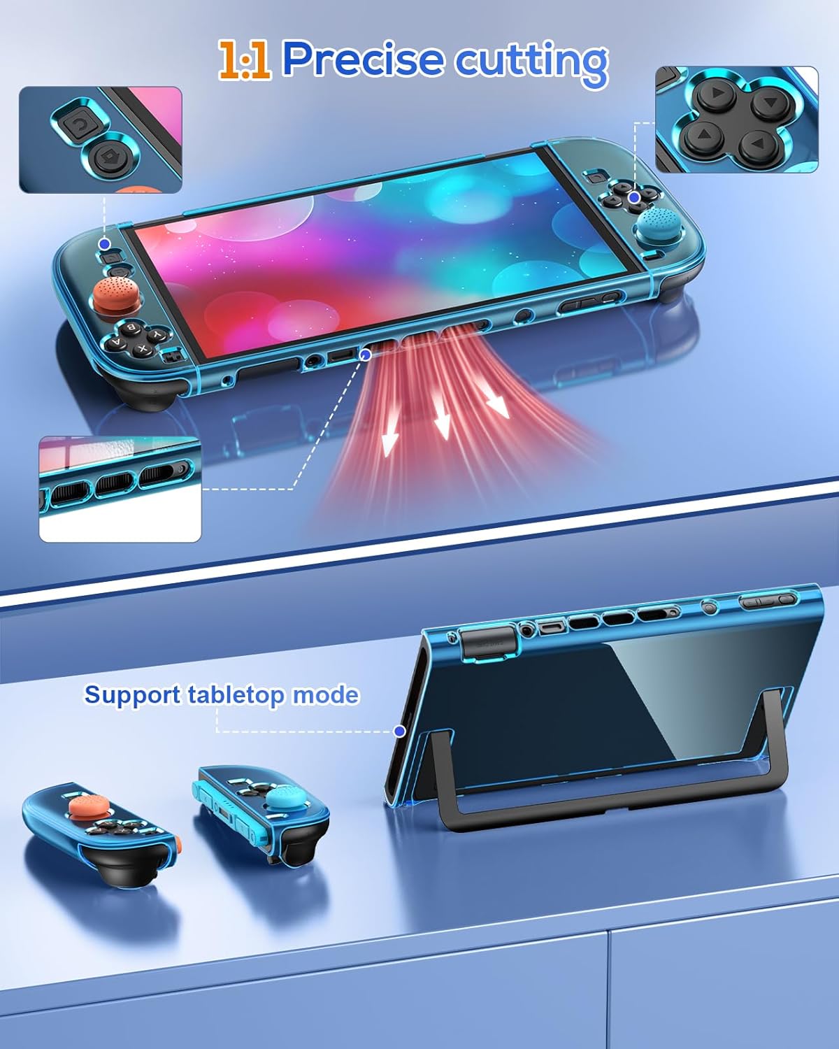 Detalle 2 de FYOUNG for Switch 2 Cover Case and Screen Protector Accessories Bundle with Thumb Grips – Crystal Clear (Transparent Blue)