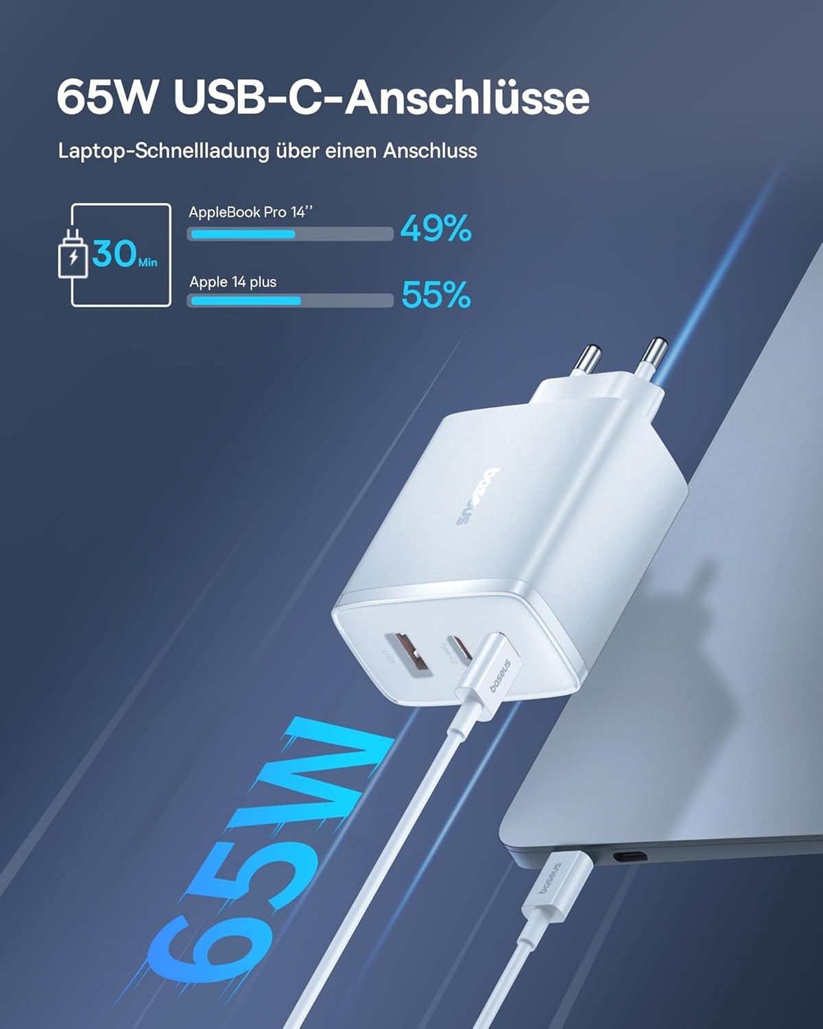 Thumbnail 2 de Baseus 65W Cargador USB C GAN Rápido Multipuerto ⚡
