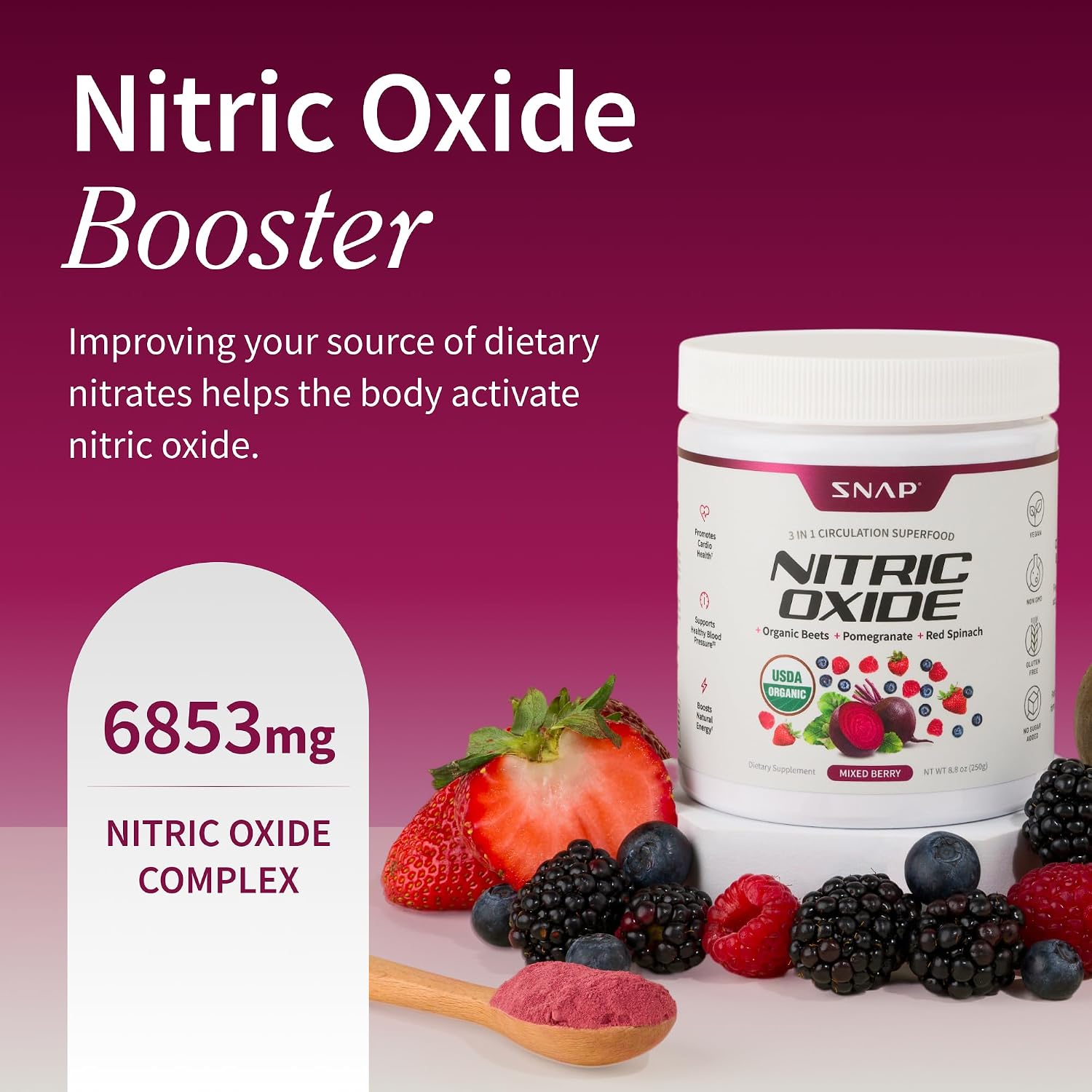 Detalle 2 de Snap Supplements Organic Beet Root Powder, Mixed Berry, Caffeine-Free Nitric Oxide Blend