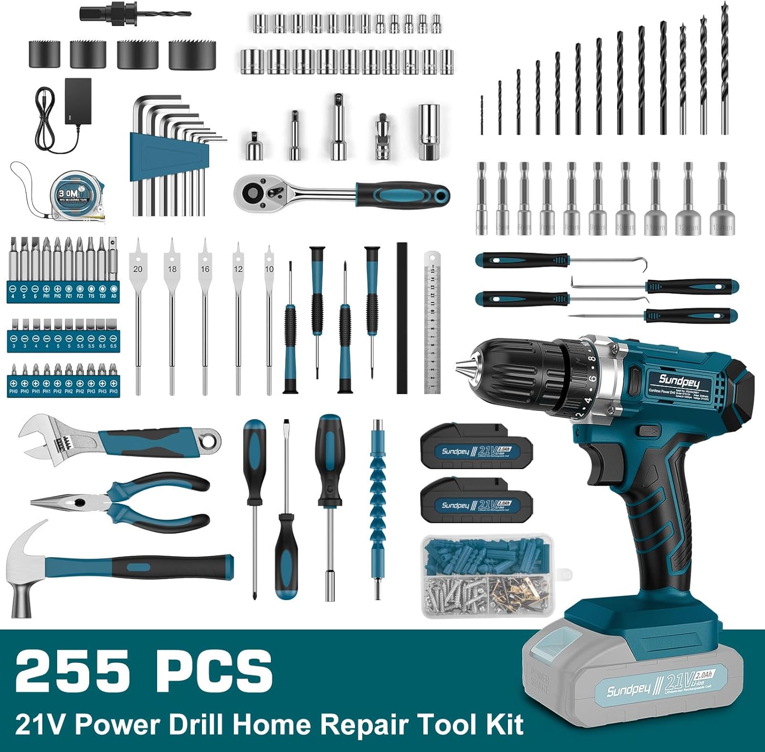 Thumbnail 1 de Sundpey 21V Cordless Drill Kit 255-PC