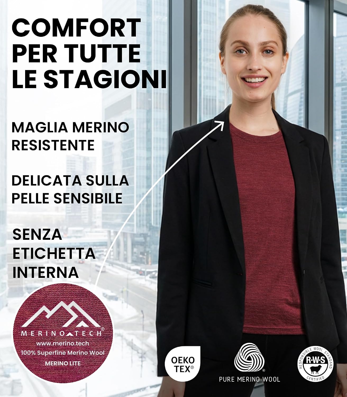 Detalle de Merino.tech Maglietta Donna Merino 165