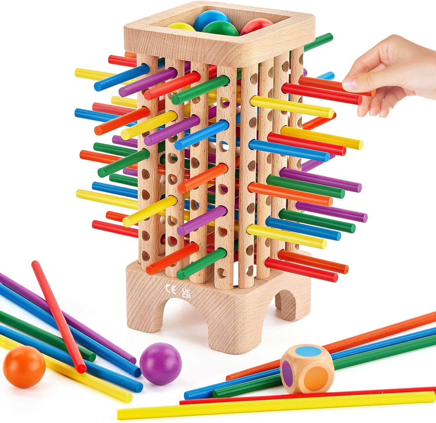 Detalle de Montessori Spiel Brettspiel aus Holz – Würfelspiel mit 42 Stäbchen für die Familie (1 bis 6 Spieler)