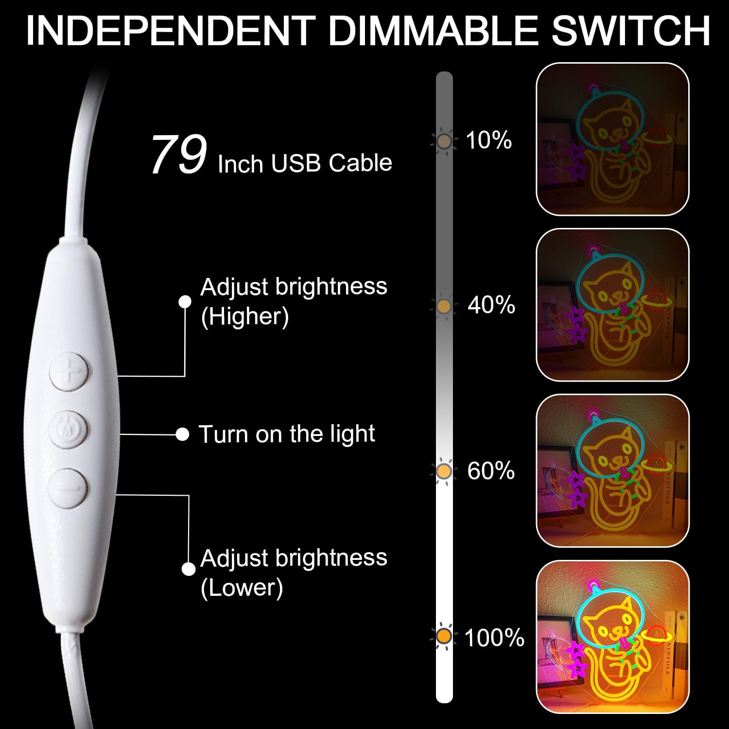 Detalle de ineonlife Astronaut Milk Tea Cat neon sign (dimmable, USB powered) for wall decor
