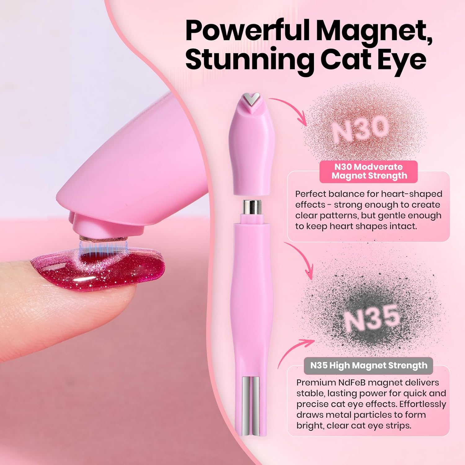 Detalle de Beetles Cat Eye Magnet Pen (3-in-1) for Nail Art: Heart, Round & Stripe Effects