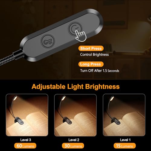 Detalle 2 de Gritin Leselampe Buch Klemme mit 11 LEDs – USB-C, 3 Farbtemperaturen, 3 Helligkeitsstufen