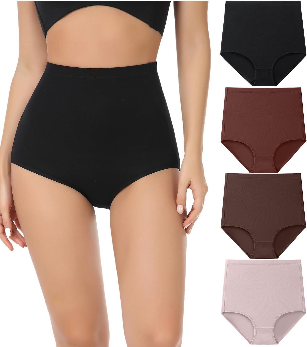 Thumbnail 6 de wirarpa Damen-Unterhosen Baumwolle Hochtaillierte Slips, 4er Pack – Komfort mit breitem Bund